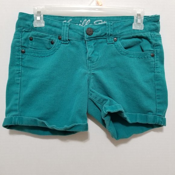 Vanilla Star shorts 5 colored denim cuffed button flap pockets tonal embroidery - Picture 1 of 15